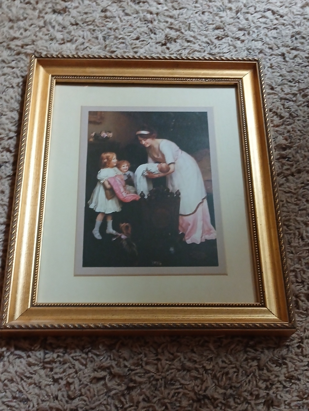 Gold Framed Vintage Style Family Print - Pink & Cream Accents